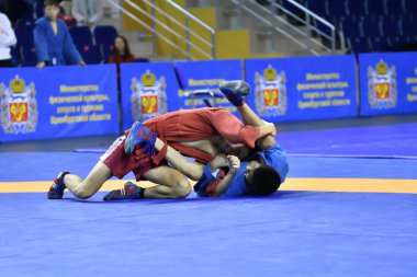 Orenburg, Rusya - 16 Şubat 2019: Çocuklar yarışmalar Sambo