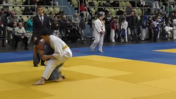 Orenburg Russland Februar 2016 Jungs Messen Sich Judo Bei Der — Stockvideo