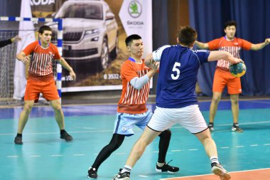 Orenburg, Rusya Federasyonu - 11-13 Şubat 2018 yıl: Hentbol oynayın çocuklar