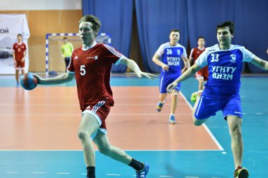 Orenburg, Rusya Federasyonu - 11-13 Şubat 2018 yıl: Hentbol oynayın çocuklar