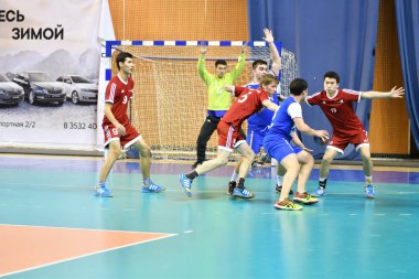 Orenburg, Rusya Federasyonu - 11-13 Şubat 2018 yıl: Hentbol oynayın çocuklar
