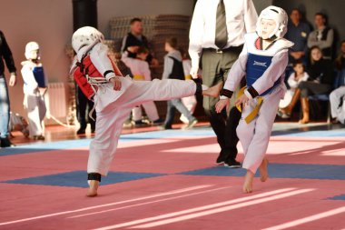 Orenburg, Rusya Federasyonu - 27 Ocak 2018 yıl: çocuklar Taekwondo rekabet