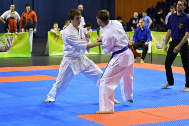 Orenburg, Rusya Federasyonu - 5 Şubat 2017 yıl: Boys rekabet içinde karate 