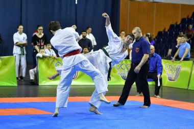 Orenburg, Rusya Federasyonu - 5 Şubat 2017 yıl: Boys rekabet içinde karate 