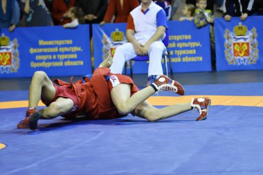 Orenburg, Rusya - 16 Şubat 2019: Çocuklar yarışmalar Sambo