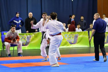 Orenburg, Rusya Federasyonu - 5 Şubat 2017 yıl: Boys rekabet içinde karate 