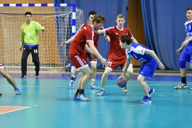 Orenburg, Rusya Federasyonu - 11-13 Şubat 2018 yıl: Hentbol oynayın çocuklar