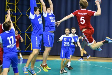 Orenburg, Rusya Federasyonu - 11-13 Şubat 2018 yıl: Hentbol oynayın çocuklar