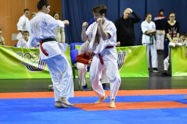 Orenburg, Rusya Federasyonu - 5 Şubat 2017 yıl: Boys rekabet içinde karate 