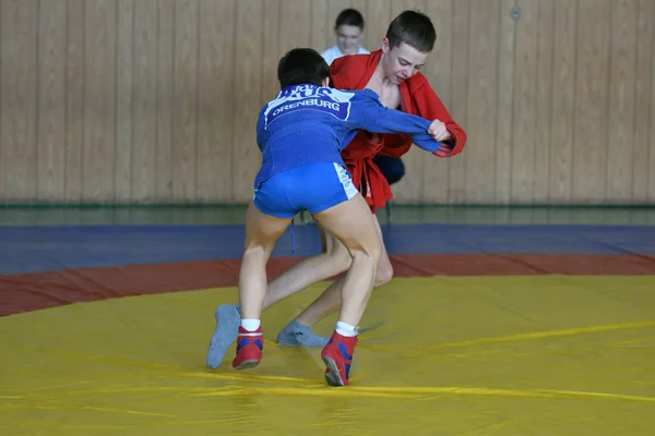 Orenburg, Russia - February 23, 2019: Boys competitions Sambo — Stock Photo, Image