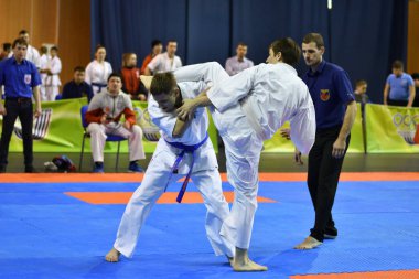 Orenburg, Rusya Federasyonu - 5 Şubat 2017 yıl: Boys rekabet içinde karate 
