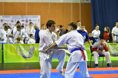 Orenburg, Rusya Federasyonu - 5 Şubat 2017 yıl: Boys rekabet içinde karate 