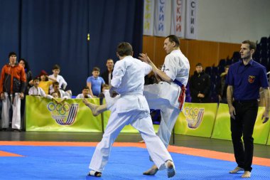 Orenburg, Rusya Federasyonu - 5 Şubat 2017 yıl: Boys rekabet içinde karate 