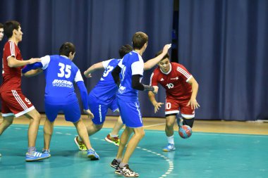 Orenburg, Rusya Federasyonu - 11-13 Şubat 2018 yıl: Hentbol oynayın çocuklar