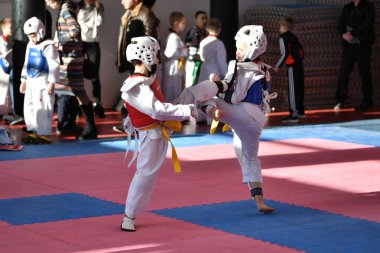 Orenburg, Rusya Federasyonu - 27 Ocak 2018 yıl: çocuklar Taekwondo rekabet