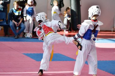 Orenburg, Rusya Federasyonu - 27 Ocak 2018 yıl: çocuklar Taekwondo rekabet