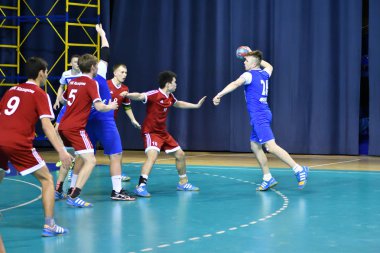 Orenburg, Rusya Federasyonu - 11-13 Şubat 2018 yıl: Hentbol oynayın çocuklar
