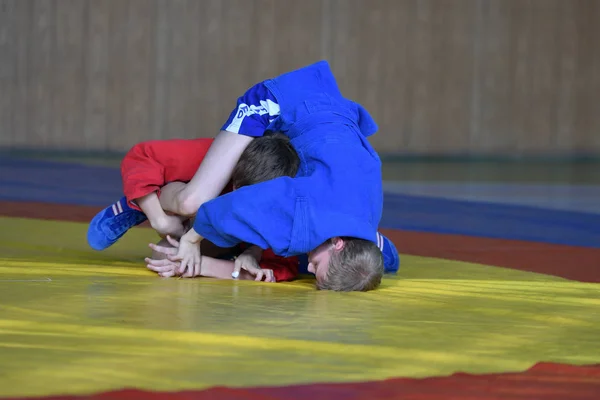 Orenburg, Rusia - 23 de febrero de 2019: Concursos para niños Sambo —  Fotos de Stock