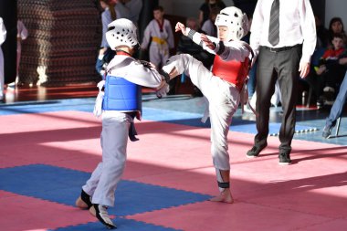 Orenburg, Rusya Federasyonu - 27 Ocak 2018 yıl: çocuklar Taekwondo rekabet