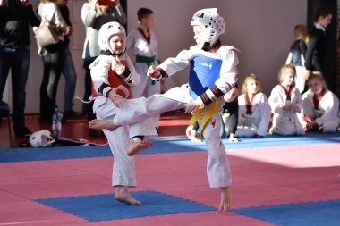 Orenburg, Rusya Federasyonu - 27 Ocak 2018 yıl: çocuklar Taekwondo rekabet