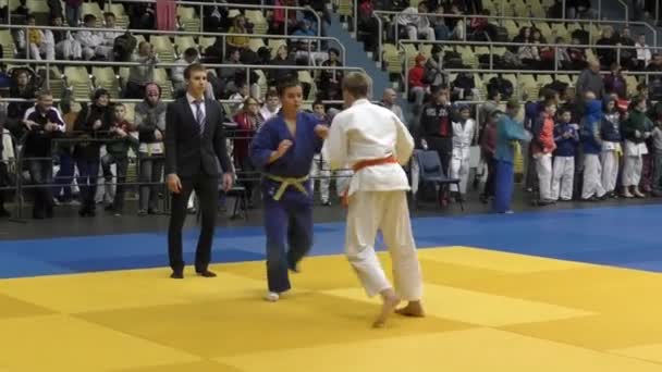 Orenburg Rosja Lutego 2016 Chłopcy Rywalizują Judo Mistrzostwach Orenburga Judo — Wideo stockowe