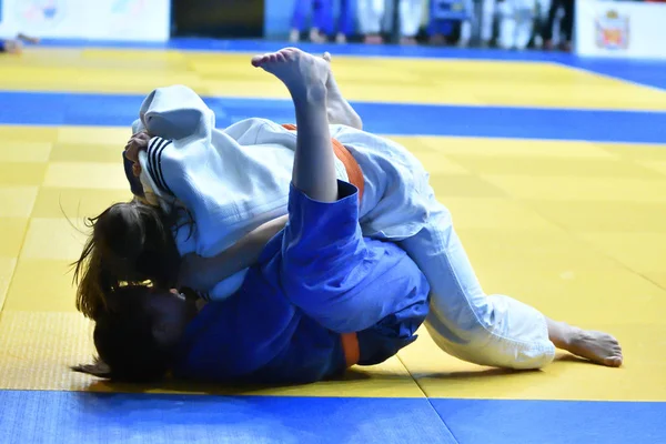 Orenburg Rusia Octubre 2017 Las Niñas Compiten Judo Torneo Judo —  Fotos de Stock