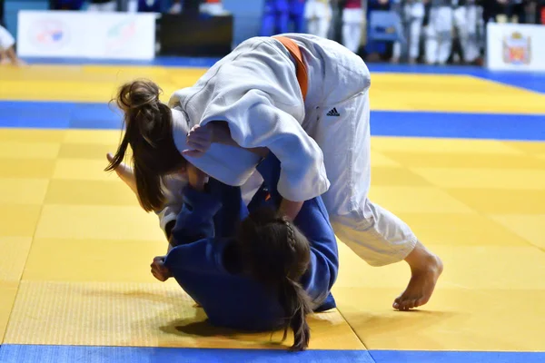 Orenburg Rusia Octubre 2017 Las Niñas Compiten Judo Torneo Judo — Foto de Stock