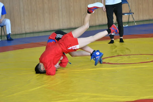 Orenburg, Rússia - 23 de fevereiro de 2019: Competições de meninos Sambo — Fotografia de Stock