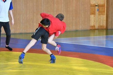 Orenburg, Rusya - 23 Şubat 2019: Çocuklar yarışmalar Sambo