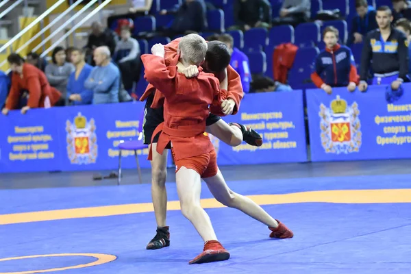 Orenburg, Ryssland - 16 februari 2019: Pojkar tävlingar Sambo — Stockfoto