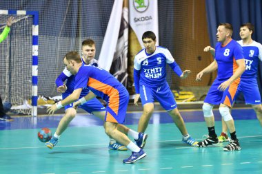 Orenburg, Rusya Federasyonu - 11-13 Şubat 2018 yıl: Hentbol oynayın çocuklar