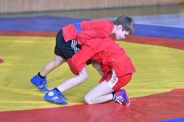 Orenburg, Rusya - 23 Şubat 2019: Çocuklar yarışmalar Sambo