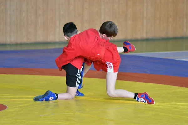 Orenburg, Russia - February 23, 2019: Boys competitions Sambo — Stock Photo, Image