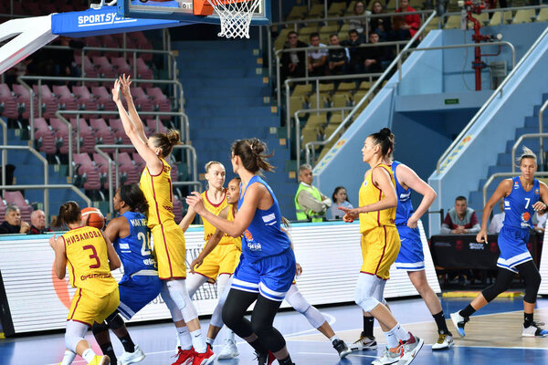 Orenburg, Russia - October 3, 2019: Girls play basketball