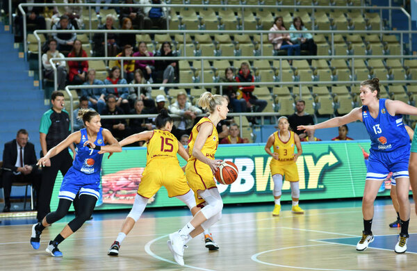 Orenburg, Russia - October 3, 2019: Girls play basketball