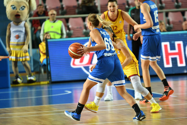 Orenburg, Russia - October 3, 2019: Girls play basketball