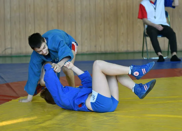 Orenburg Russia February 2019 Boys Competitions Self Defense Weapons Championship — Stock Photo, Image