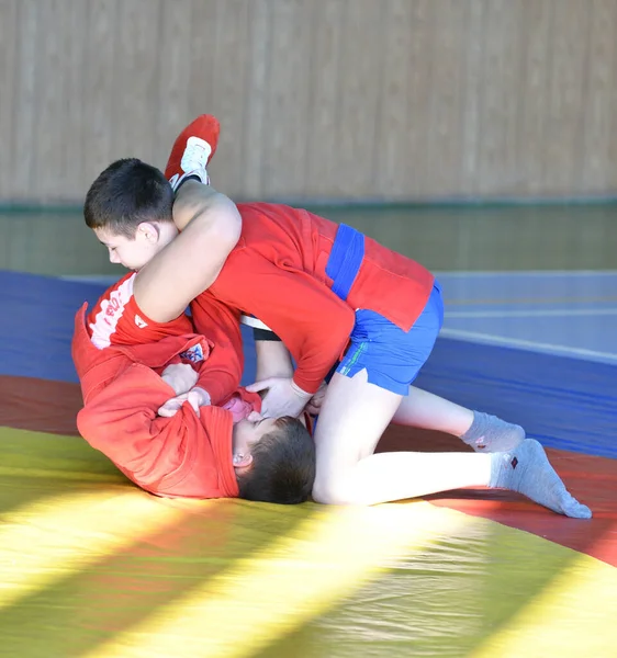 Orenburg Rússia Fevereiro 2019 Competições Meninos Autodefesa Sem Armas Campeonato — Fotografia de Stock