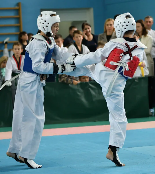 Orenburg Russie Octobre 2019 Les Garçons Concourent Taekwondo Championnat Ouvert — Photo