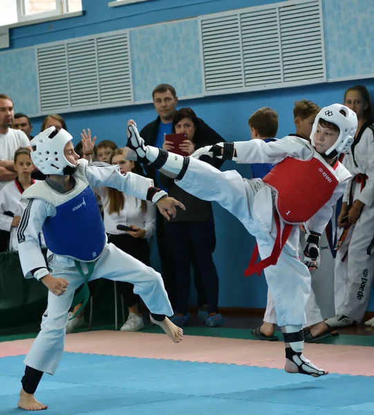 Orenburg Ryssland Oktober 2019 Pojkar Tävlar Taekwondo Orenburg Open Taekwondo — Stockfoto