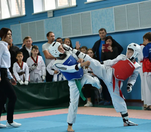 Orenburg Rusko Října 2019 Kluci Soutěží Taekwondu Mistrovství Orenburgu Taekwondu — Stock fotografie