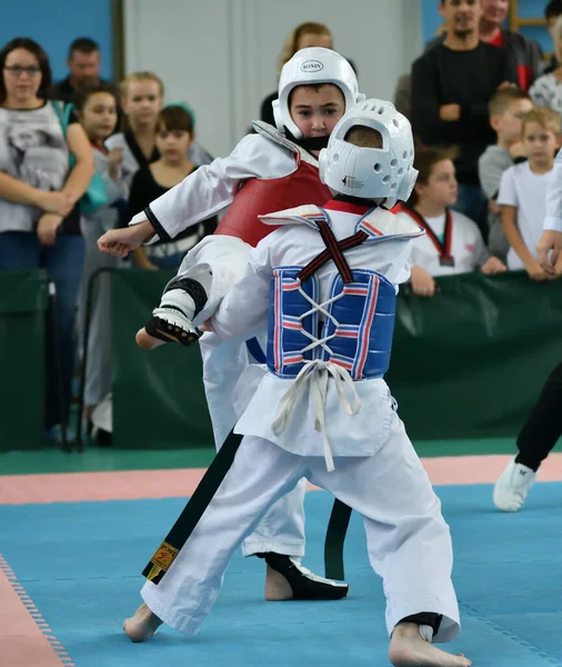 Orenburg Rússia Outubro 2019 Meninos Competem Taekwondo Orenburg Open Taekwondo — Fotografia de Stock