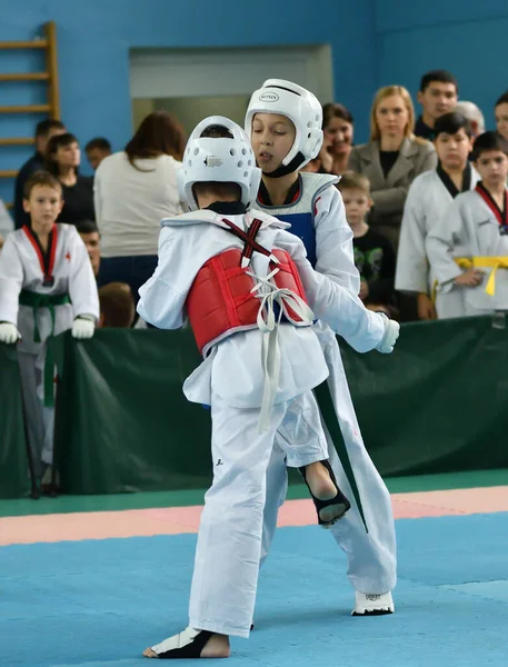 Orenburg Russia Ottobre 2019 Ragazzi Gareggiano Nel Taekwondo All Orenburg — Foto Stock