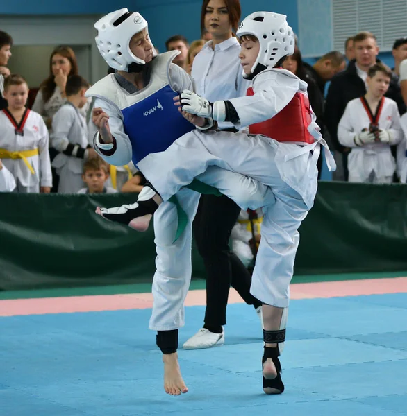 Orenburg Rusko Října 2019 Kluci Utkají Taekwondu Mistrovství Světa Orenburgu — Stock fotografie