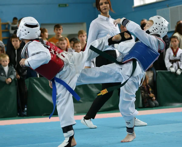 Orenburg Russia October 2019 Boys Compete Taekwondo Orenburg Open Taekwondo — Stock Photo, Image