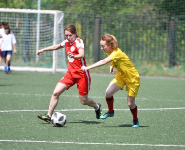  Orenburg, Rusya - 12 Haziran 2019: Rusya Günü 'ne adanmış kadınlar futbol turnuvası