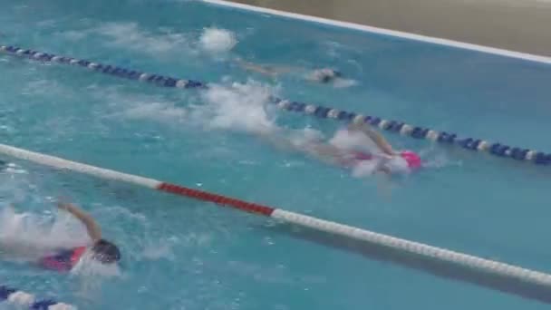 ロシアのオレンブルク 2016年4月21日 女の子は閉じたプールで泳ぐ — ストック動画