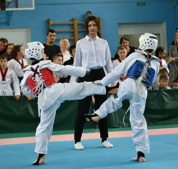 Orenburg Russland Oktober 2019 Jungen Messen Sich Taekwondo Bei Der — Stockfoto