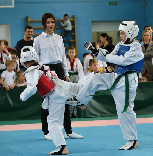 Orenburg Russland Oktober 2019 Jungen Messen Sich Taekwondo Bei Der — Stockfoto