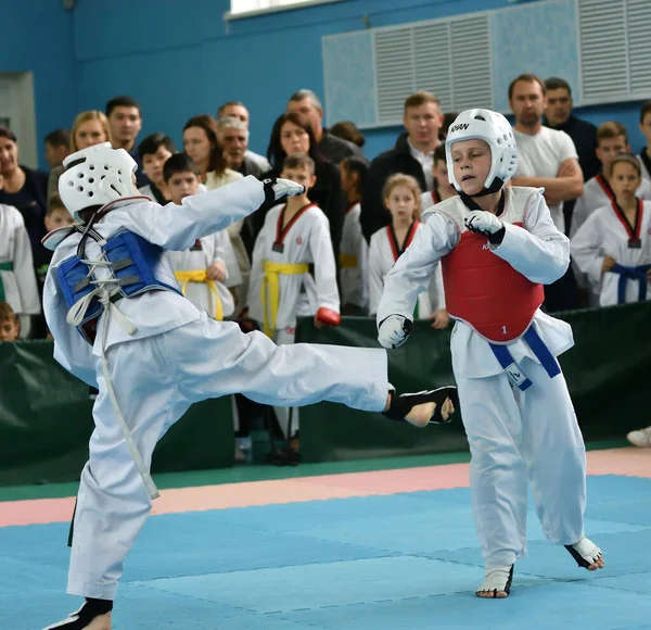 Orenburg Rusko Října 2019 Kluci Soutěží Taekwondu Mistrovství Orenburgu Taekwondu — Stock fotografie